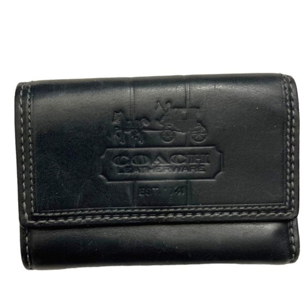 Coach vintage y2k rare embossed logo compact black leather wallet